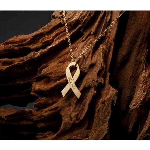 Personalized Custom Name Ribbon Necklaces Breast Cancer Survivor Gifts Jewelry Friendship Necklace Collares Mujer 2020 BFF