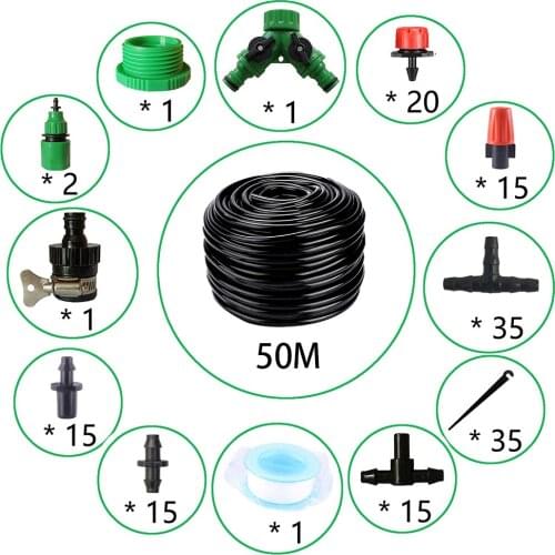 50M Drip Irrigation Kit,Patio Plant Watering Kit Garden Mist Cooling Irrigation System Automatic Micro Flow Drip Watering System