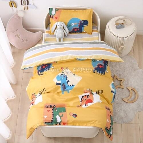 3 Pcs Dinosaur Print Bedding Set for Baby Newborns Cradle Crib Bumper Cartoon Infant Bed Washable Duvet Cover Fitted Sheet
