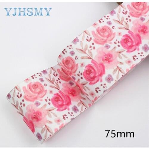 L-20522-441 3”Flowers print Pattern Ribbon , 5 yards DIY handmade hair accessories Material , Bow Decoration