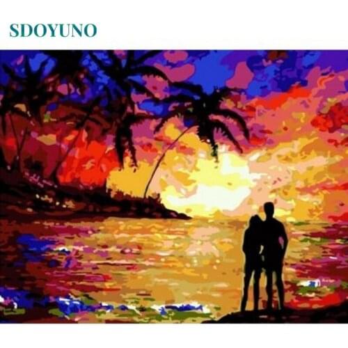 SDOYUNO Oil Paint By Numbers Kits Seascape Painting By Numbers On Canvas Frameless 60x75cm Scenery Hand Painting DIY Home Decor