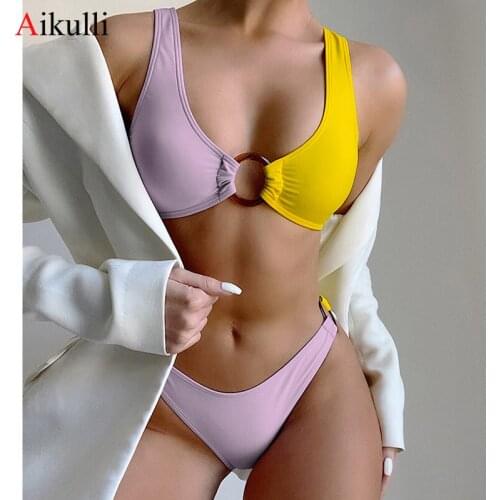 2021 New Sexy Color Matching Bikinis Set Swimsuits Womens Two-Piece Swimwear Summer Beach Female Biquini Swimming Bathing Suits