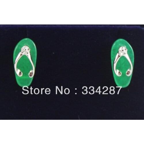 New Listed !Free Shipping MIni slippers-shaped Dark Green Quartzite stone Earring
