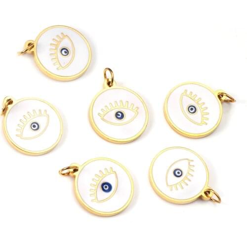 ASON 10pcs/Lot Necklace Bracelets Accessories Stainless Steel White/ Red/White Shape Eye Pendants For Anklets Accessories Paty