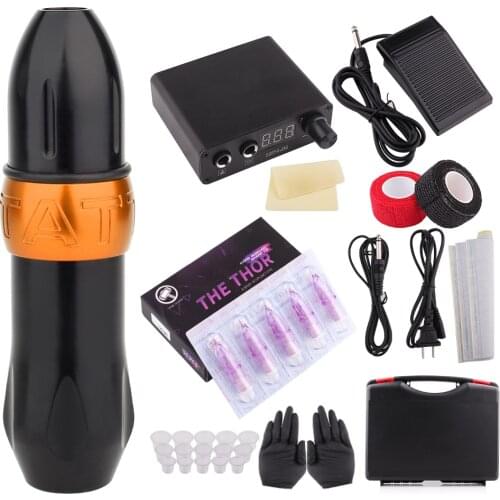 Complete Beginner Tattoo Kit Motor Pen Machine Wireless Power Supply Set Cartridge Needles