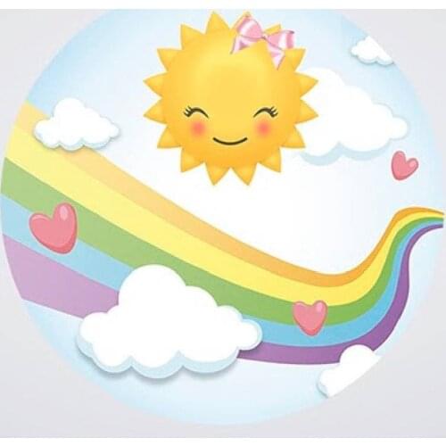 Rainbow Sun Birthday Round Fabric Backdrop Banners Photography Custom Newborn 1 Year Background Stand Party Decor