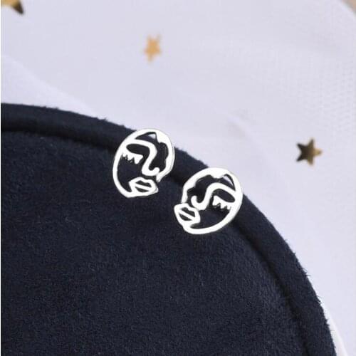 Hot Sale Fashion Face Stud Earrings For Women Girls Statement Real 925 Sterling Silver Figure Earring Party Gifts Accessories