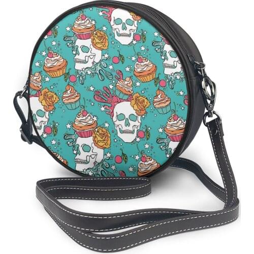 Skull And Cupcake Pattern Bag Round Shoulder Bag Small Women Fashion Summer Messenger Crossbody Bags
