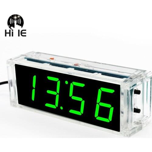 DIY Digital LED Clock Kit Light Control Temperature Date Time Display with Transparent Case Timer 51 MCU training DIY Kit