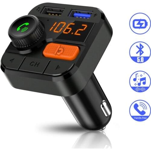 Upgraded Bluetooth 5.0 Car FM Transmitter Wireless HiFi stereo Car MP3 Player hands-free calling 5V LED display Car USB Charger