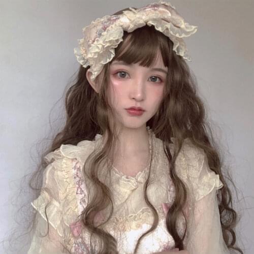 Japanese Harajuku Lolita Wig With Bangs Long Curly Wavy Synthetic Hair Cosplay Lovely Girl High Temperature Fiber Wigs Headwear