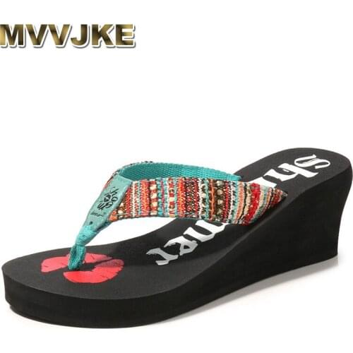MVVJKE 2020summer originality new genuine leather lips weave beach slippers wedge wedges flip flops shoes woman
