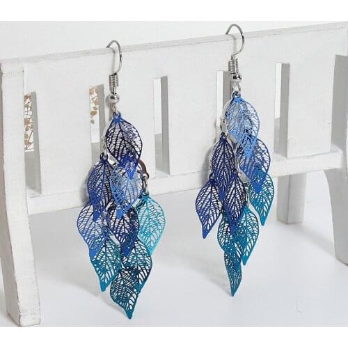 New Fashion Luxury Boho Vintage Leaves Hollow Out Long Tassels Drop Earring Leaf Dangle Earrings Women Jewelry Accessories