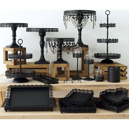 1 Piece Black Cake Stand & Cupcake Tray Lace Edge Cake Tools Home Decoration Dessert Table Party Suppliers Storage
