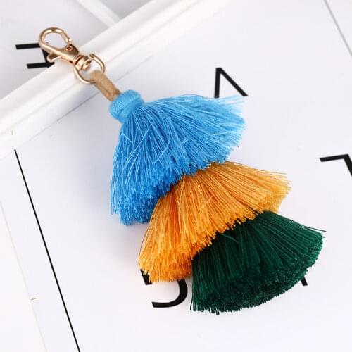 1pcs Handmade Women Colorful Boho Pom Pom Tassel Bag Charm Key Chain Fashion Jewerly Bag Key Accessory Gifts