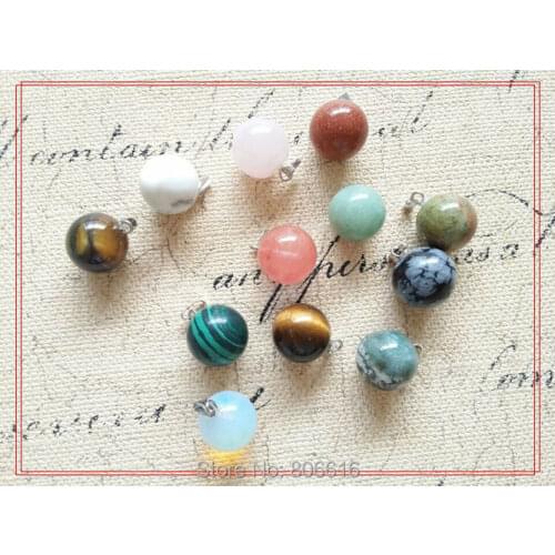12PCS Ball Style 14MM Mix Natural Stone Necklace Jewelry Pendants