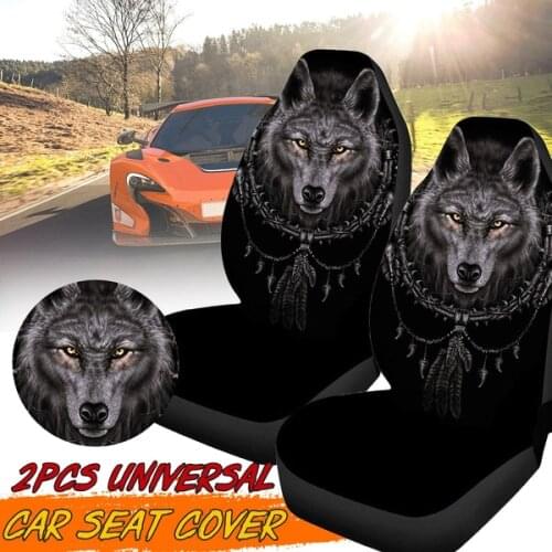 2Pcs Car Universal 3D Wolf Printed Car Seat Cover Seat Cushion Protector Cover for Car SUV