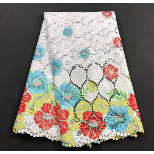 2021 Latest French 100% Cotton Embroidered Swiss voile Net Fabrics High Quality African Punch Cotton Lace Fabrics 5Yards A2144
