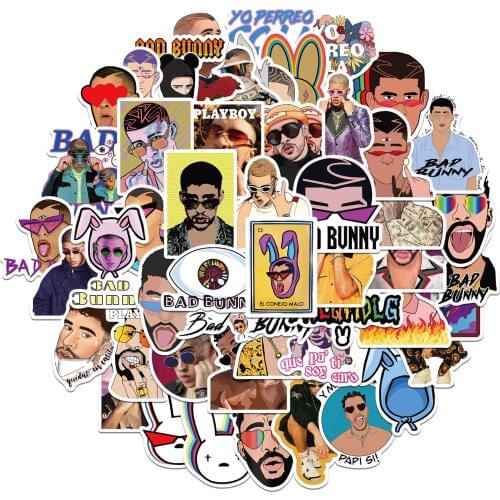 25/52PCS Singer Bad Bunny Stickers For Guitar DIY TOY Bicycle Motorcycle Car Skateboard Snowboard Laptop Luggage