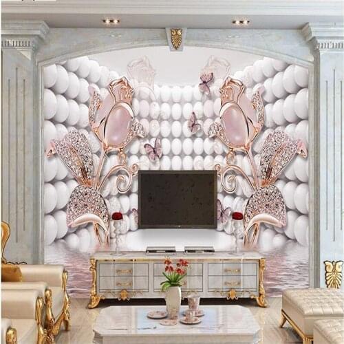 Beibehang papel de parede Custom Photo Mural 3D Wall Sticker New 3D Round Rose Butterfly Jewelry Background Wall wallpaper