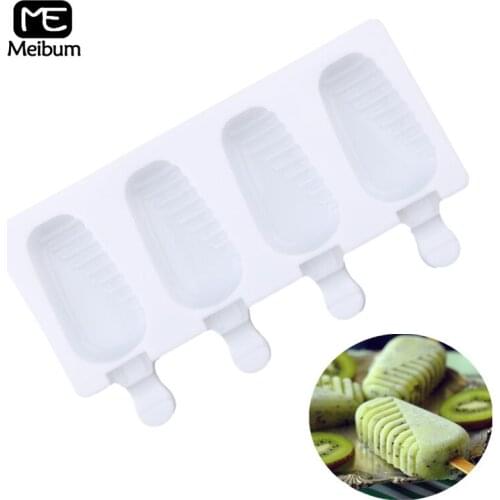 4 Cavity Ice Cube Silicone Mold DIY Ice Cream Modle Juice Dessert Mould Child POP Ice Iolly Tray With 12 Popsicle Sticks