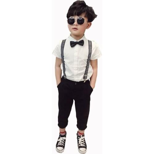 Childrens Spring Summer Clothing Sets Baby Boys performance dress clothing Kids Striped Shirts Bib Bowtie Pants 4 Pcs Outfits