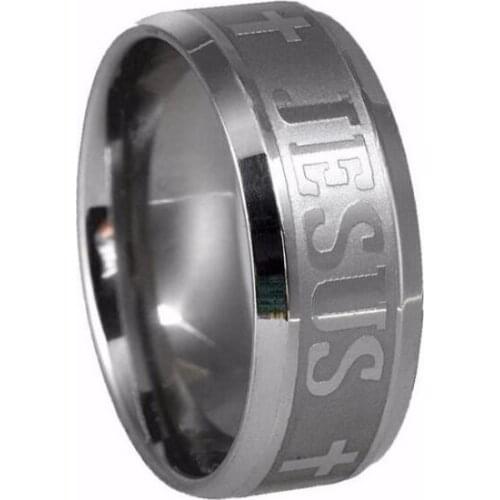 50pcs Silver Etched Stainless steel JESUS rings Mens Cross Religious Rings Xmas Gift Wholesale Jewelry lot