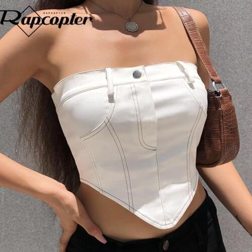Rapcopter White Sexy Tube Top Patchwork Button Corset Top y2k Vintage Zipper Crop Top Female Fashion Clubwear Streetwear 2021