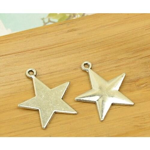 Free shipping smooth Bright star charm pendant 12pcs 25*21mm antique silver fit bracelet necklace diy metal jewelry making