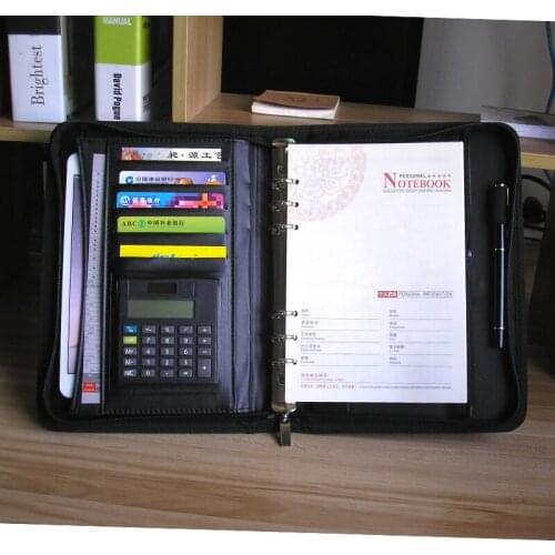 Classic business A5 notebook high-level faux leather travel journal agenda planner with calculator binder calendar zipper 1312B