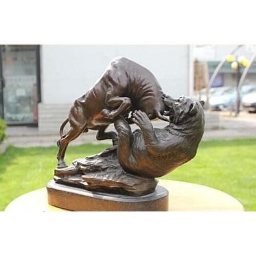 Bronze Marble Art Deco Sculpture Bull ox and Bear fight Statue