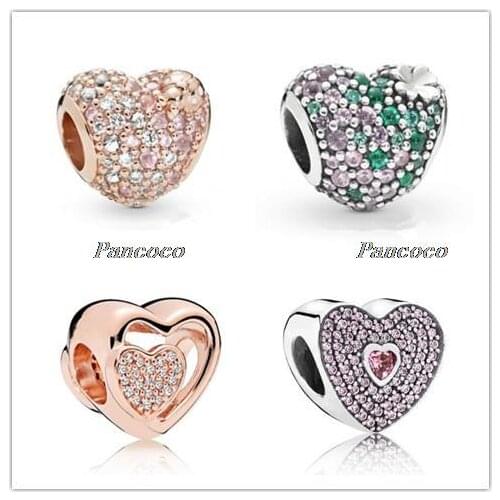 925 Sterling Silver Bead Rose Gleaming Ladybird Heart Charm Beads Fit Pandora Women Bracelet & Necklace Diy Jewelry