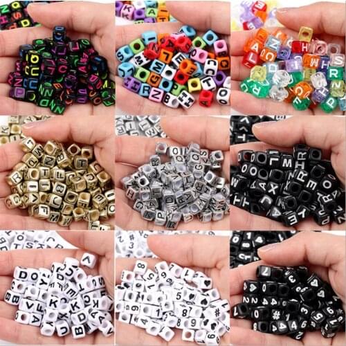 100pcs 6 Mix Letter Beads Square Alphabet Beads Acrylic Beads DIY Jewelry Making For Bracelet Necklace Accessories