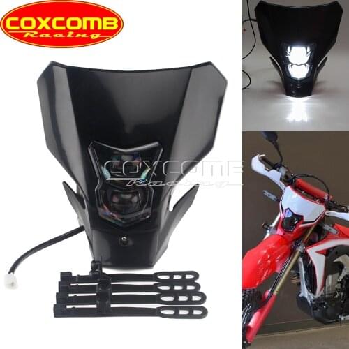 For Honda CRF 125F 150R 250R 450 450L 450XR Supermoto Motocross Head Lamp Mask 12V LED HI/LO Beam Headlight Dual Sport Dirt Bike