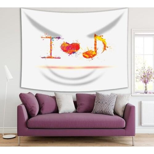 Tapestry I Love Music Design Elements Colorful Red Yellow Orange Note Artistic Illustration Splash paint
