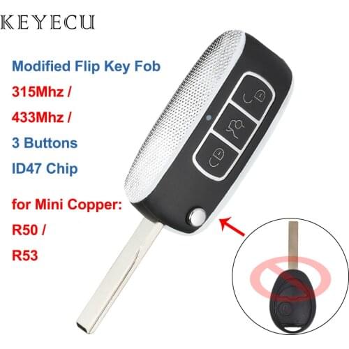 Keyecu Upgraded Flip Folding Remote Car Key Fob 315 / 433MHz with ID73 Chip for BMW Mini Copper R50 R53 2002 2003 2004 2005