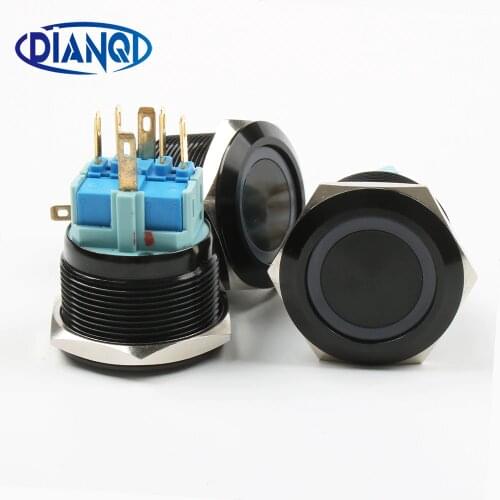 25mm push button black body blue yellow whilte green orange red ring light fixation button switch waterproof 25HX.S.BK Latching