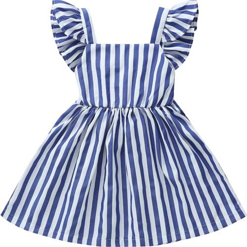Summer Toddler Kid Girls Stripe Princess Dress Fly Sleeve Outfits Clothes Kid Clothes Baby Children Clothing Vestido