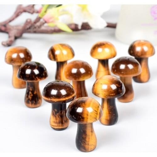 Mini Mushroom Statue Natural Tiger Eye Carved Decor Quartz Hand Polished Healing Crystal Stone Reiki Trinket Gift Room Ornament