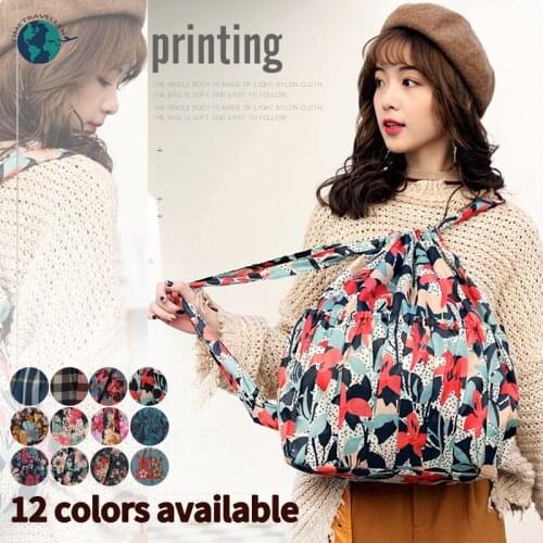 Fashion Vintage Style Drawstring Backpack Women Large Capacity Waterproof Nylon Shopping Bag Rucksack Shoulder Backpacks