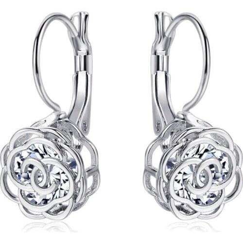 MxGxFam Camellia Flowers Hoop Earrings For Women Fashion Jewelry Rose / White Gold Color New Design Good Quality