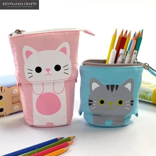 INS Cute Simple Multi-function Folded Pen Holder Bag Creative Fruit Variable Canvas Pencil Bag Storage Box