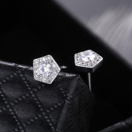 Charm Female Cubic Zircon Bling Earrings Silver Color Pentagon Full CZ Jewelry Micro Paved Iced Out Cubic Zircon Earring Gifts