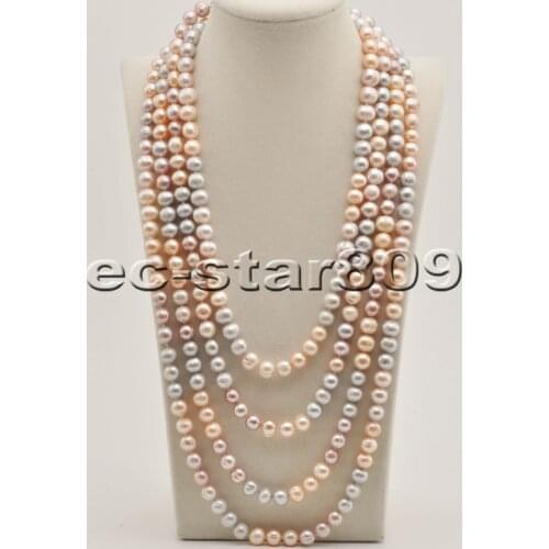 P6461 17“-100" 10mm Pink Lavender Gray Round Freshwater Cultured Pearl Necklace Choker
