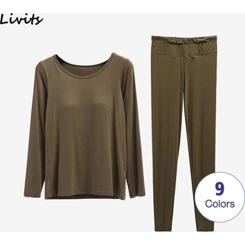 Women Pajamas Sets Stretchable Modal Pyjamas Sleepwear Nightwear Round Neck Long Sleeve Sexy Casual Korean SA0217