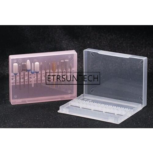 200pcs Transparent Plastic Nail Drill Bit Box 14 Holes Plastic Display Stand Container for Bits Drill Exhibition