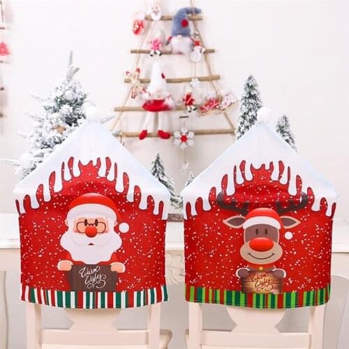 Christmas Chair Covers Santa Claus Snowman Elk Hat Christmas Dinner Chair Back Covers Table Party Decor New Year Party Supplies