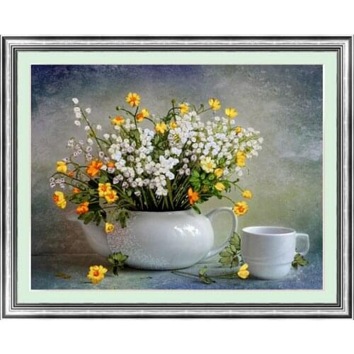 Needlework,DIY Ribbon Cross stitch Sets for Embroidery kit,Cup flower love ribbon Cross-Stitch handcraft wall home decor