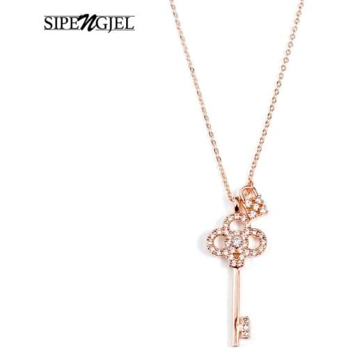 Trendy Cubic Zirconia Lock Key Pendat Necklace Fashiion Gold Chain choker Necklace For Women Korean Jewelry 2020