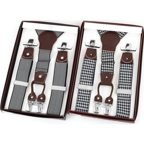 Top Men Suspenders Selling Elastic Brown Genuine Leather Suit Braces